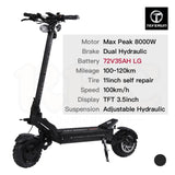 TEVERUN Fighter 72V 35Ah 11inch Blade Electric Scooter Skateboard Dual Motor 2023 New Oil Hydraulic TFT NFC Card
