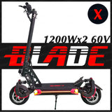 Blade X Electric Scooter 60V Dual Motor 2*1200W Top Speed 75km/h 10*3 inch Wide Tire BladeX E-scooter Blade10 Skateboard 60V