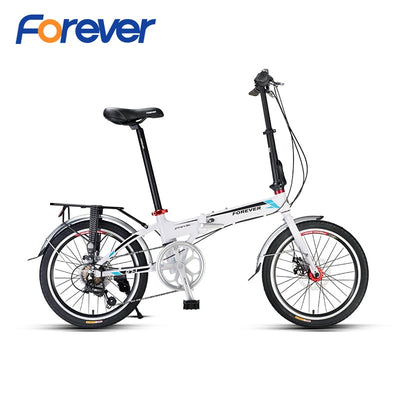 FOREVER Folding Bicycle with Rack Aluminium Alloy Folding Bike Frame 7 Speed Positioning Foldable Bicycle 52T Crankset 20 in