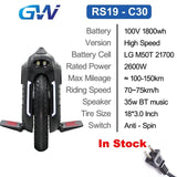Gotway RS Begode RS 18inch RS19  C30 C38 Electric Unicycle one wheel monowheel 2600W 100V 1800Wh 21700 battery High Speed
