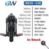 Gotway RS Begode RS 18inch RS19  C30 C38 Electric Unicycle one wheel monowheel 2600W 100V 1800Wh 21700 battery High Speed