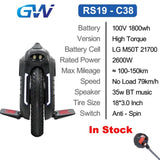 Gotway RS Begode RS 18inch RS19  C30 C38 Electric Unicycle one wheel monowheel 2600W 100V 1800Wh 21700 battery High Speed