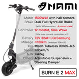 NAMI Electric Scooter BURN E 2 MAX E2 Original 72V 32AH 1500Wx2 Front and Rear Full Hydraulic Brakes
