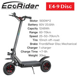 EcoRider E4-9 Electric Scooter 10inch Dual Motor Folding 3600W Brushless Hub Motor Off Road Vacuum Skateboard
