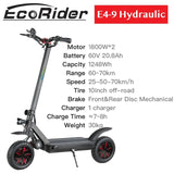 EcoRider E4-9 Electric Scooter 10inch Dual Motor Folding 3600W Brushless Hub Motor Off Road Vacuum Skateboard