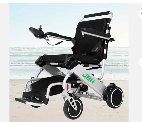 Portable Lightweight Children Travel Foldable Electric Wheelchair Black Silver Rehabilitation Therapy Supplies PU Soild Tire JBH