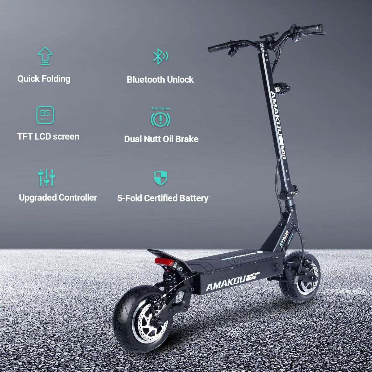 AMAKOU ST500 72V 10000W 11inch Fat Tire Electric Scooter