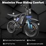 US/AU Local Delivery 1500W Electric Bike Bluvall R700 1500W 52V Long Range All-Terrain eBike For Outdoor Play 52V 25AH Long Range 35MPH 20" Fat Tire Waterproof All-Terrain E-Bike for Road Snow Beach