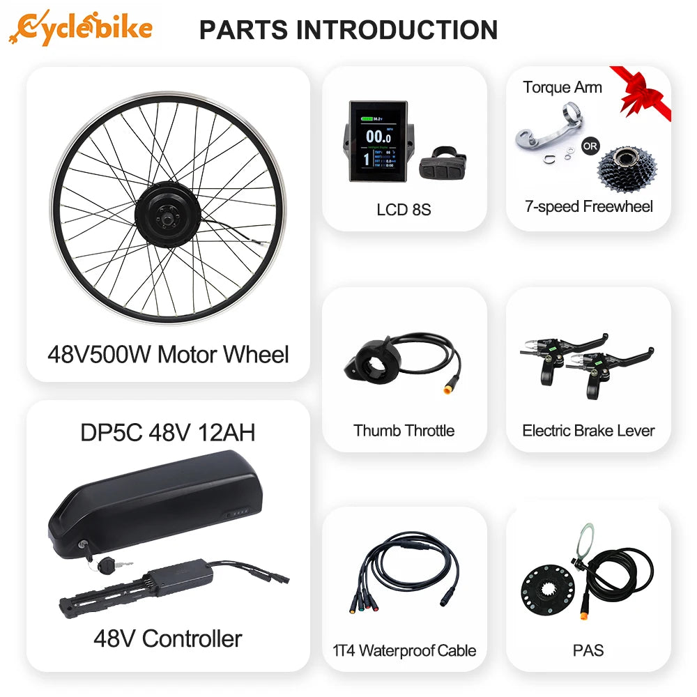 30-45km/h 48v 500w-750w electric bike conversion kit with 48v lithium ebike battery pack geared hub motor wheel high torque
