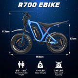 US/AU Local Delivery 1500W Electric Bike Bluvall R700 1500W 52V Long Range All-Terrain eBike For Outdoor Play 52V 25AH Long Range 35MPH 20" Fat Tire Waterproof All-Terrain E-Bike for Road Snow Beach