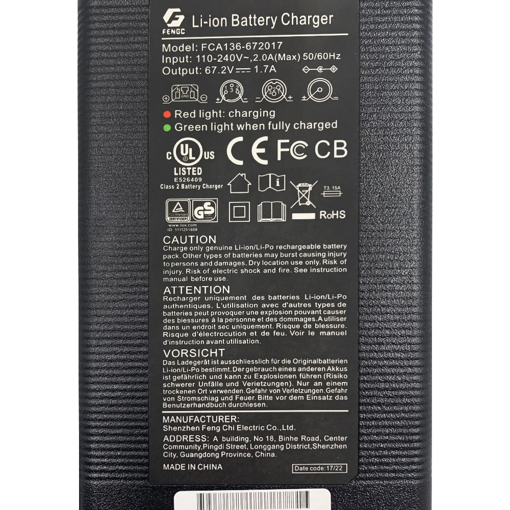 OBARTER X5 67.2V 1.7A Charger Electric Scooter Original Charge Accessories