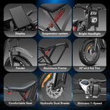 US/AU Local Delivery 1500W Electric Bike Bluvall R700 1500W 52V Long Range All-Terrain eBike For Outdoor Play 52V 25AH Long Range 35MPH 20" Fat Tire Waterproof All-Terrain E-Bike for Road Snow Beach