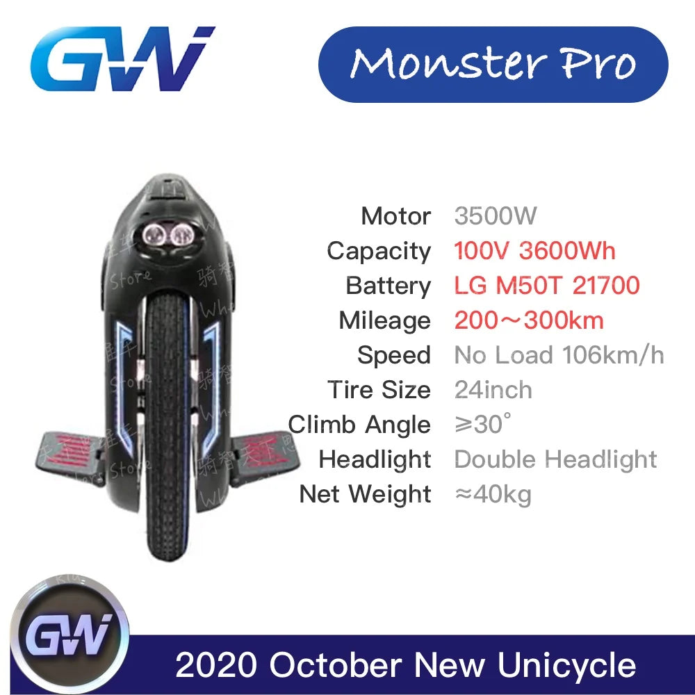 Begode Gotway Monster pro Unicycle New Original 24 Inch 100V 3600WH pr ...