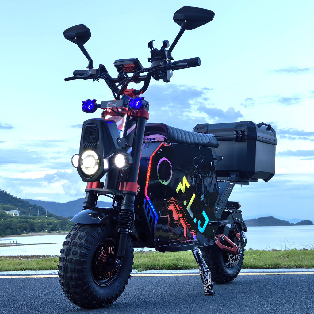 FLJ F14 72V 12000W Dual Motor Electric Motorcycle Scooter (14" Fat Tire, NFC & 75 MPH)