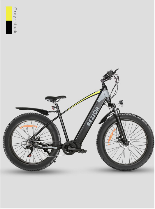 BEZIOR XF800 Mid Motor Fat Tire Electric Mountain Bike 500W Mid Drive Electric Moped Bicycle with 48V Lithium Battery 7-Speed Off-Road E-Bike