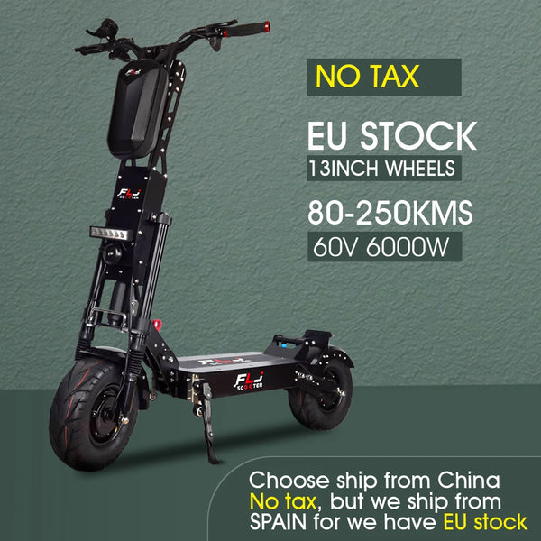FLJ 13inch Electric Scooter with 6000W/60V Dual Engine Fat tire big wheel design double drive E Scooter Panasonic Battery 40AH