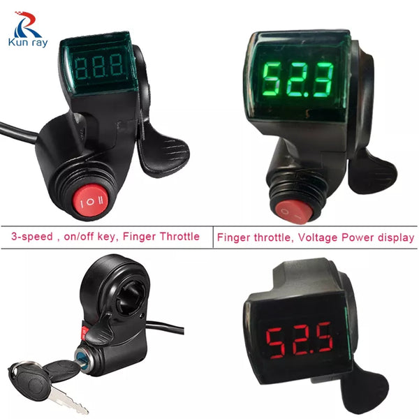 E Bike Thumb Throttle 12V/24V/36V/48V/60V/72V LCD Digital Battery Voltage Display Electric Scooter Finger Throttle Multifunction