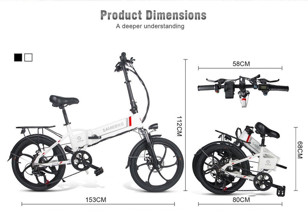 SAMEBIKE 20LVXD30 Electric Bicycle 350W Moped Folding E-bike 10.4AH 48V Lithium Battery 20inch Tire