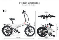 SAMEBIKE 20LVXD30 Electric Bicycle 350W Moped Folding E-bike 10.4AH 48V Lithium Battery 20inch Tire