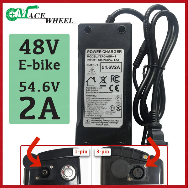 CMACEWHEEL E-bike Charger Original 54.6V 2A Charge For 48V Electric Bike Bicycle Spare Parts Accessories