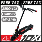 VAT Exemption ZERO 10X 60V 21Ah 1200W*2 Zoom Hydraulic Electric Scooter 10inch Dual Motor Popular Skateboard Powerful Adult