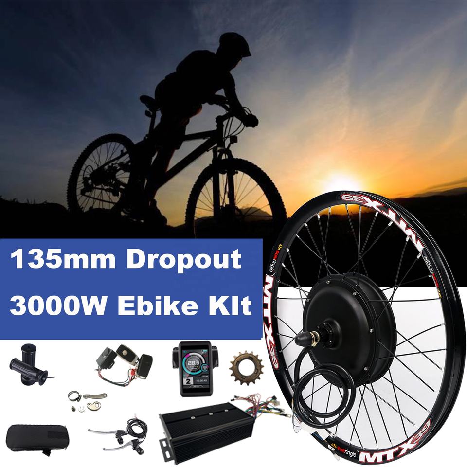 High-Powered 3000W Electric Bike Conversion Kit - Brushless Non-Gear Hub Motor with UKC1 Display for 26-29 Inch Wheels Ebike Conversion Kit