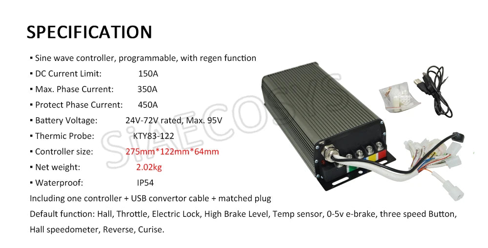 Sabvoton SVMC 72150 V1 V2 controller with CT-22 speedmeter For 3000W 72V 150A Electric Spoke Hub Bicycle Motor
