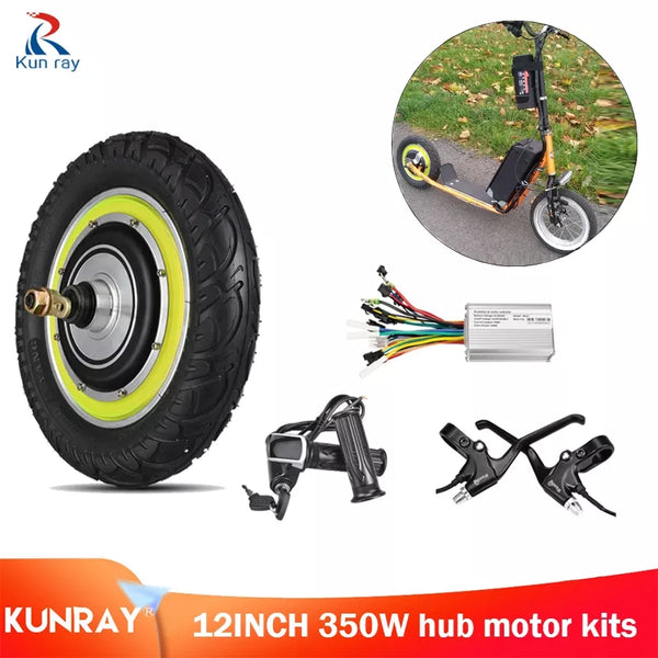 Electric Bicycle 24V- 48V 350W DC Motor Controller 12inch Brushless Hub Motor kiti With LCD Display Brake Electric Scooter Kit