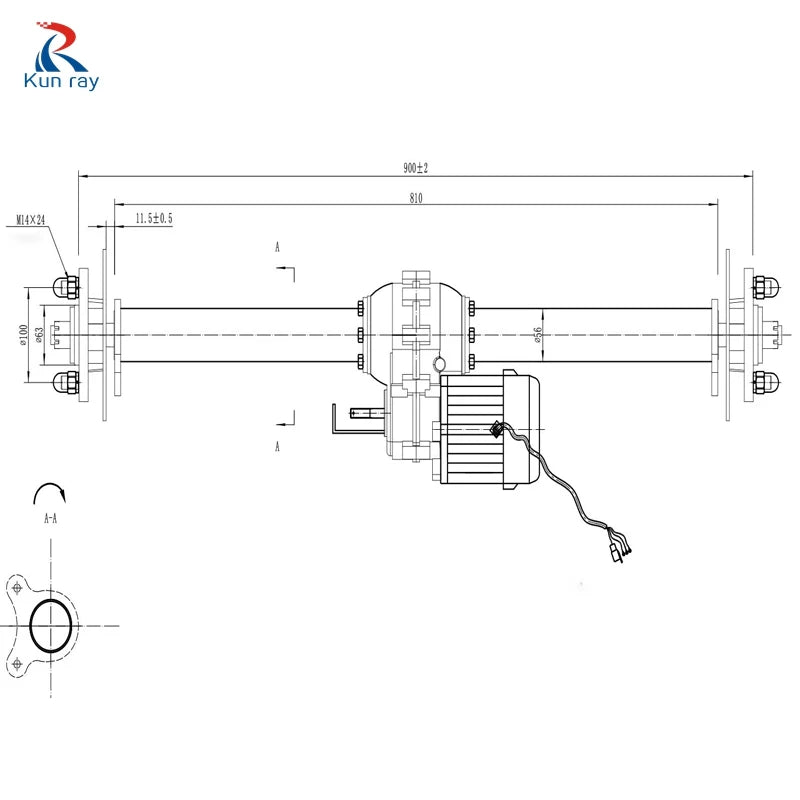90CM Rear Axle Motor Electric Tricycle Electric Vehicle 48V 60V 500W-1200W High Power DC Separate Differential Brushless Motor