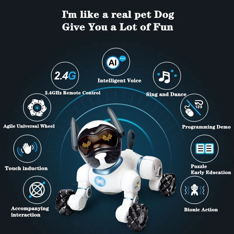 Robot Dog 2.4GHz Remote Control Touch Voice Control Intelligent With Music Song RC Stunt Dog Toys