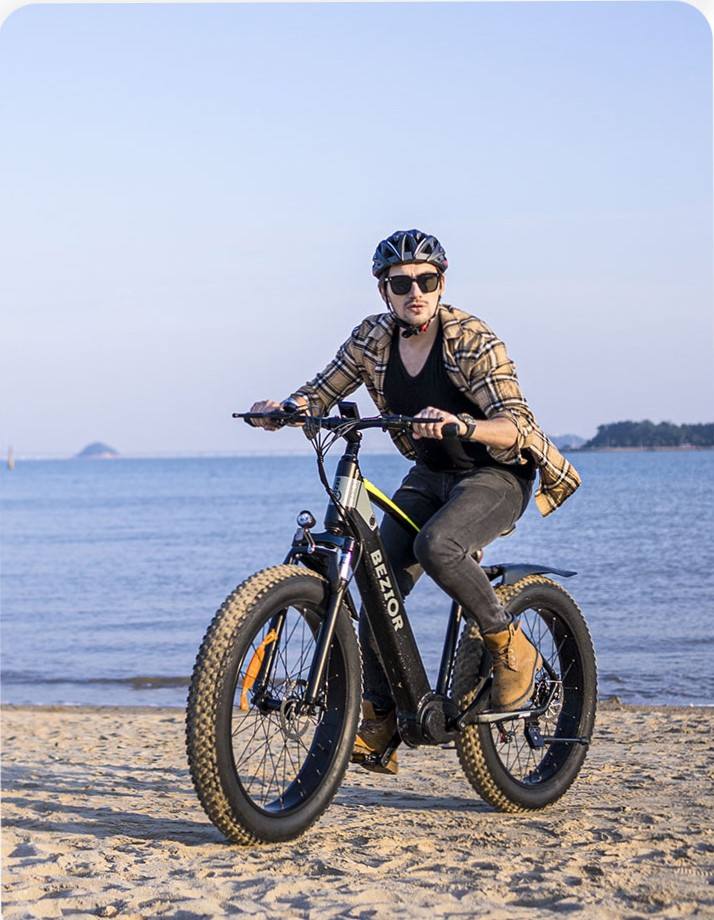 BEZIOR XF800 Mid Motor Fat Tire Electric Mountain Bike 500W Mid Drive Electric Moped Bicycle with 48V Lithium Battery 7-Speed Off-Road E-Bike