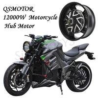 QSMOTOR 17X6.0inch 12000W V4 96V 157kph hub Motor with ND96850 Far Driver Controller for Electric Motorcycle