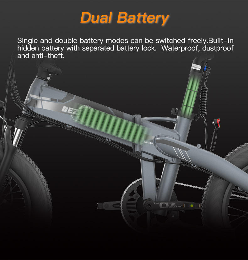 BEZIOR XF005 Dual Motor Dual Battery Electric Mountain Bike 20 Inch Wheel 36V 16+6.4Ah Lithium Battery Ebike with 20*4" Fat Tires Off-Road Electric Snow Bike