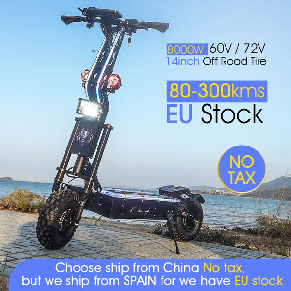 FLJ Upgraded E2 14inch 8000W Off Road Tire Electric Scooter 80-300kms Range 60V/72V Newest Design Adults Dual Engines E Scooter