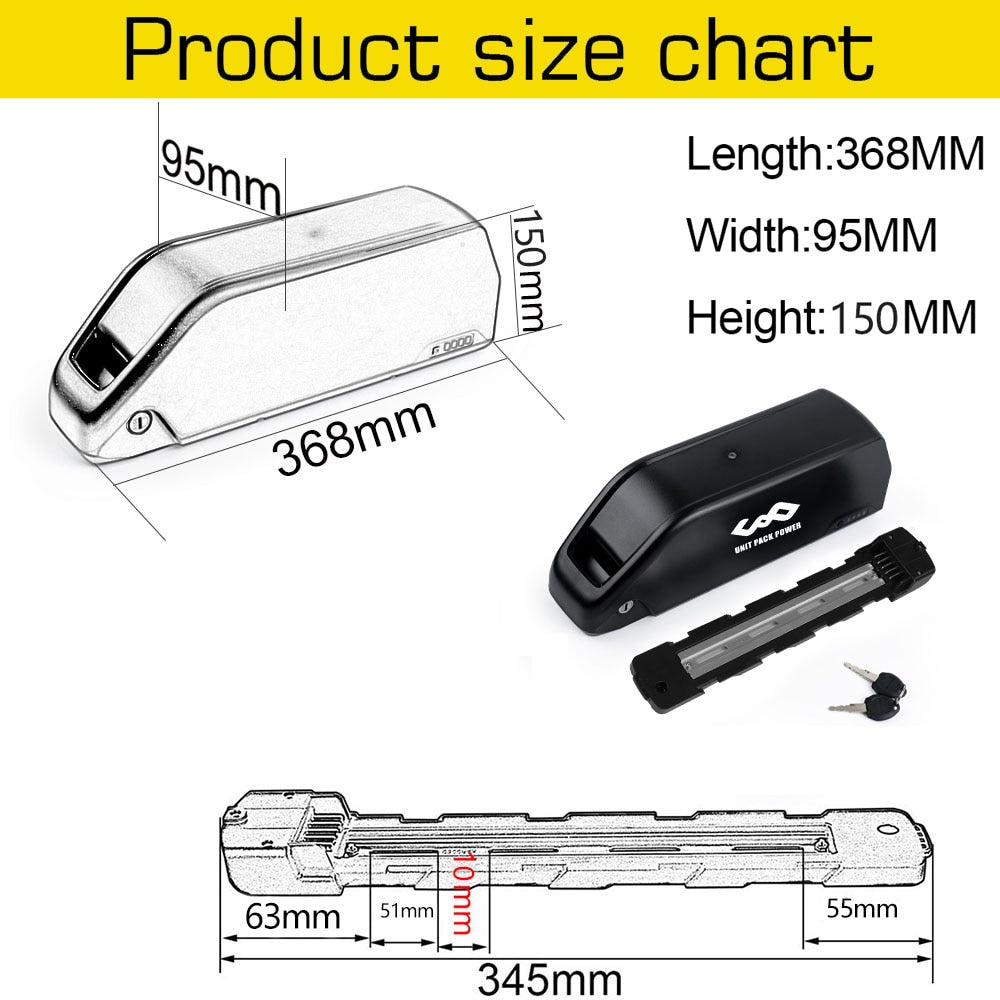 21700 Ebike Battery Pack with Samsung and LG Cells - 36V/48V/52V/60V/72V Options with Downtube Jumbo Polly for 500W-2000W Scooter and Electric Bike Conversion Kit