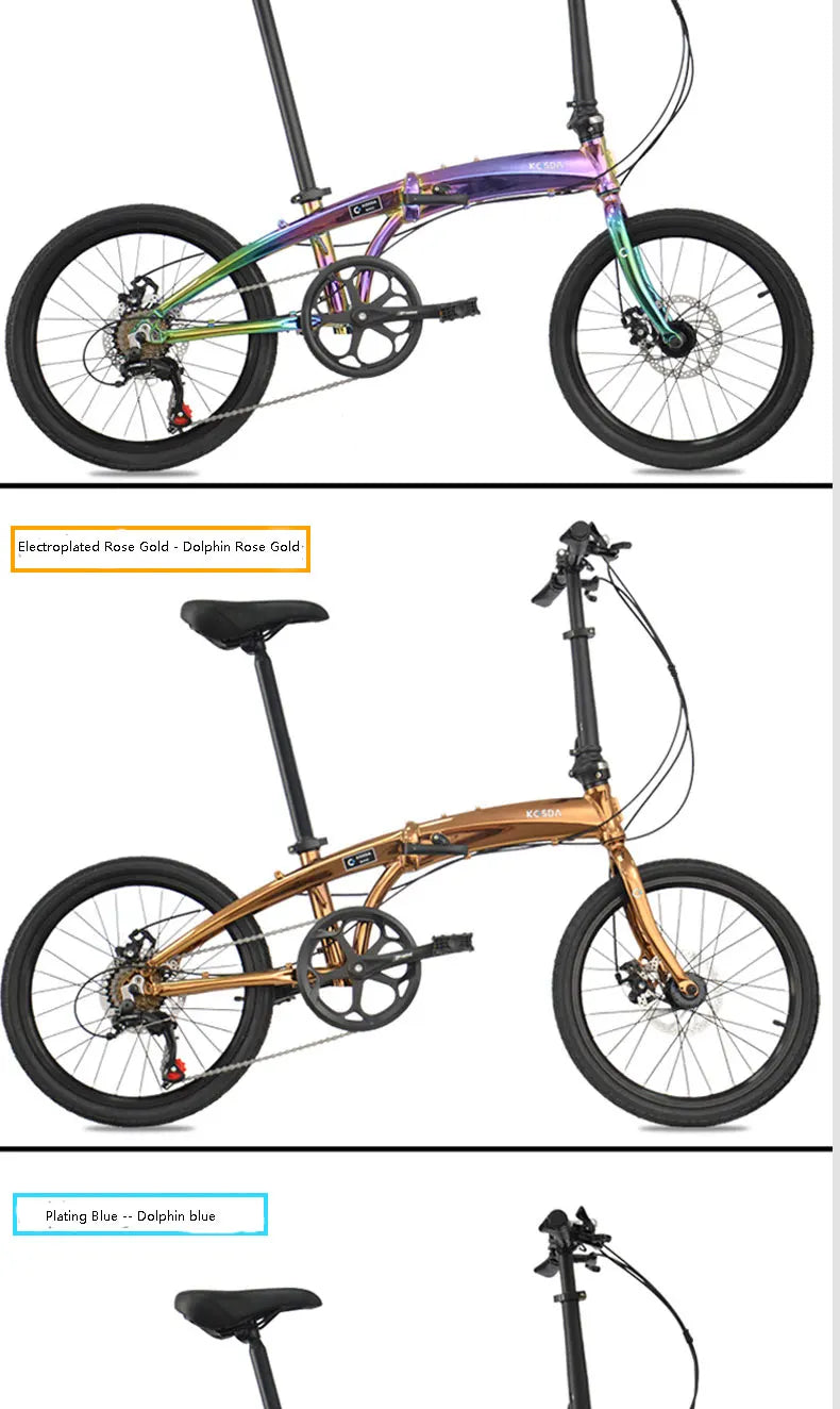 Road bike KOSDA 20-inch aluminum plating color ultra light folding bicycle 8-10 speed change system Kosda brand road bicycle
