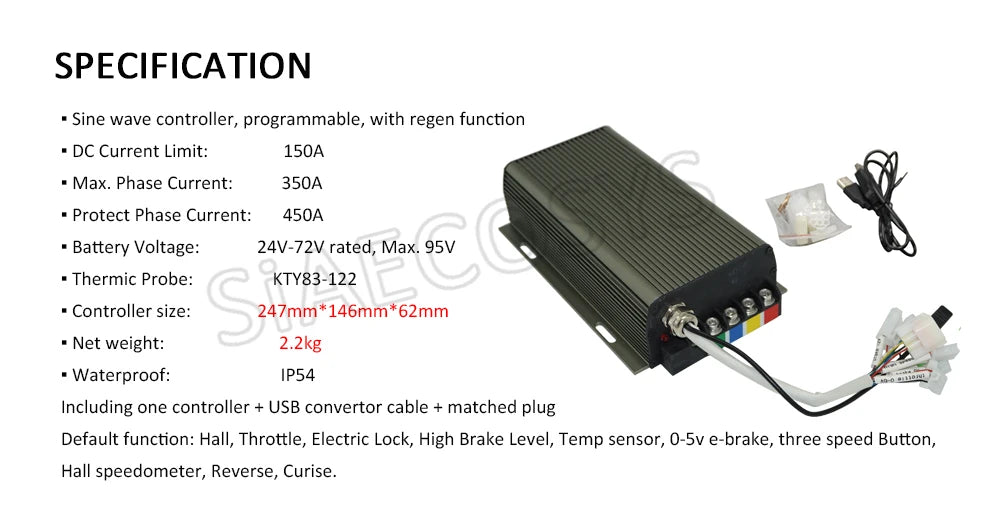 Sabvoton SVMC 72150 V1 V2 controller with CT-22 speedmeter For 3000W 72V 150A Electric Spoke Hub Bicycle Motor