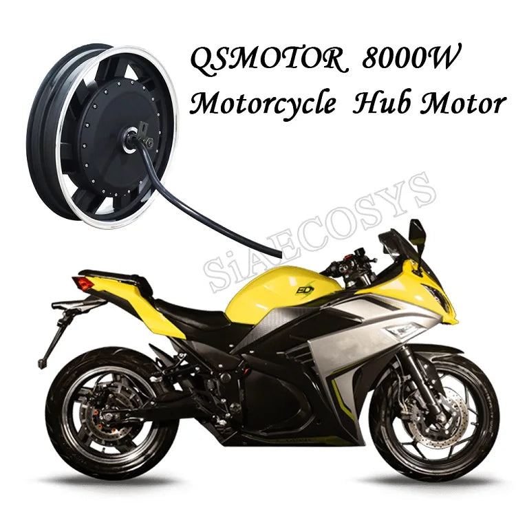 SiAECOSYS QS273 17X3.5inch 8000W 72V 120kph hub Motor with EM200-2SP controller Powertrain kits for electric motorcycle