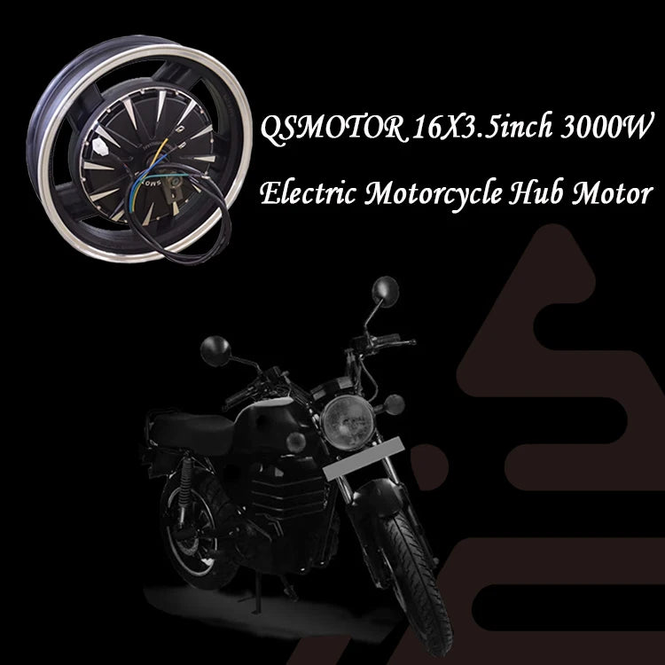 QSMOTOR 16X3.5inch 3000W V1.2 72V 90kph Electric Motorcycle Hub Motor Kits Electric Power Train With Motor Controller