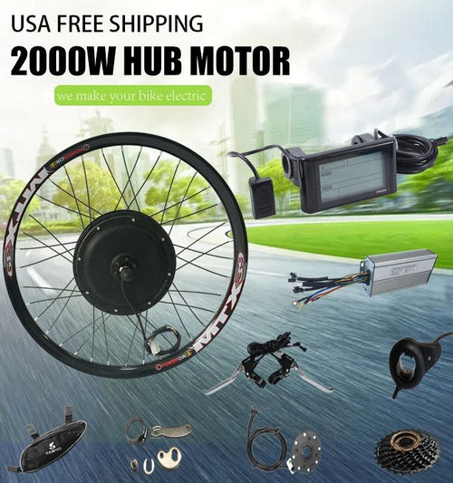 2000W Electric Bike Conversion Kit - Brushless Non-Gear Hub Motor with LCD Display and PAS for 16-28 Inch Wheels Ebike Conversion Kit