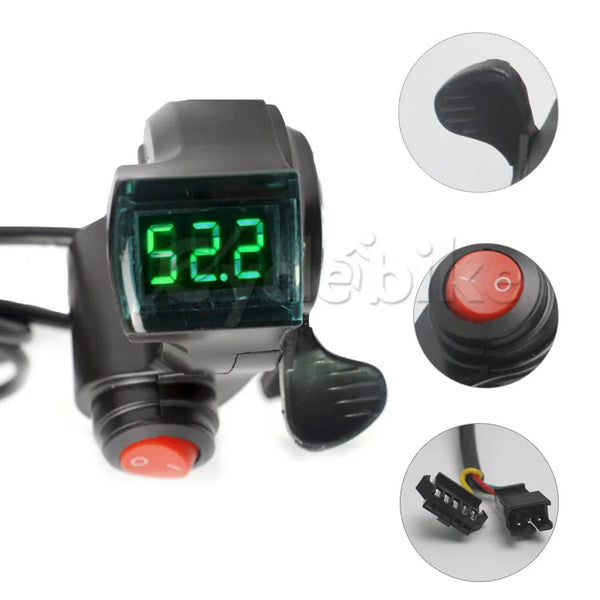 Ebike Thumb Throttle With LCD Display Battery Voltage Power Switch SM Connector Electric Bike Accessory