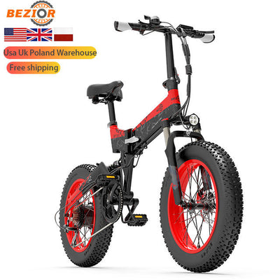 BEZIOR XF200 All-Terrain Bike 1000W 20 Inch Foldable Electric Fat Tire Bike with 48V 15Ah Lithium Battery and 5-Speed Transmission
