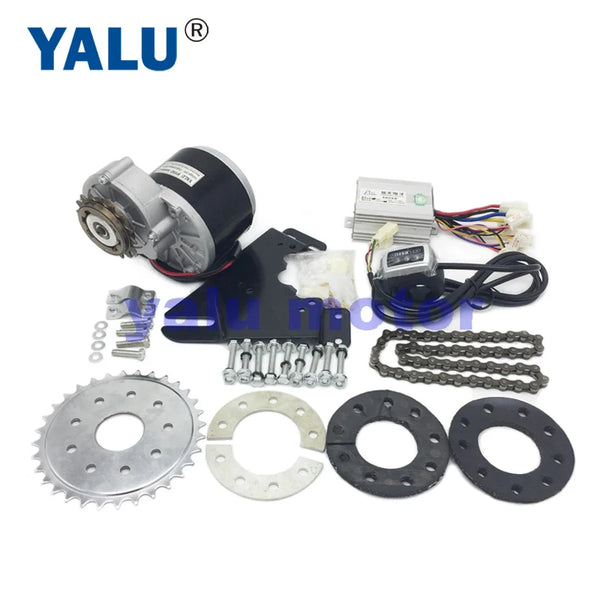 YALU 24V 36V 350W Left Side Chain Drive Brush Electric EBike Motor Kit Rear Wheel Gear Sprocket Electric Motor Bicycle Solution