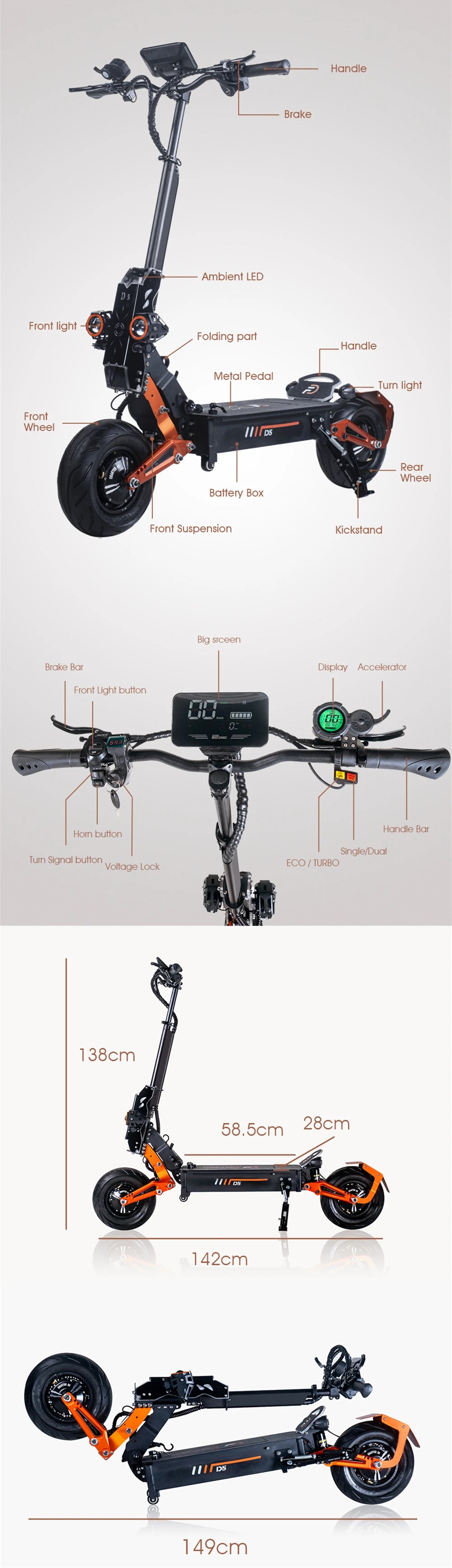EU USA Warehouse Quickwheel D5 Cheap New Electric Scooter Motor 5000W Scooter Electric 48V 35Ah 70km/h Electric Mobility Scooter