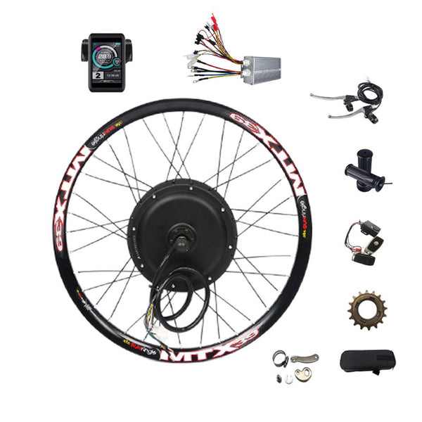 High-Powered 3000W Electric Bike Conversion Kit - Gearless Brushless Hub Motor with LCD Display for 24-28 Inch MTX Wheels Ebike Kit 72V 3000W