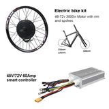 135mm Dropouts E-bike Kit 48V-72V 3000w E bike Conversion Kit 90km/h Speed 3000W Ebike Conversion Kit Rear Wheel