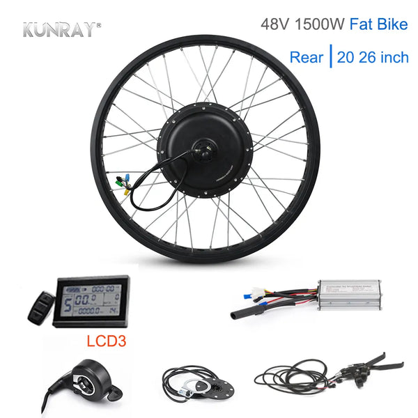 50-55km/h Fat Bike 48V 1500W Electric Motor Wheel 20" 26" 35A Rear Fatbike Snow Wheel KT BLDC Controller LED LCD Conversiom Kit