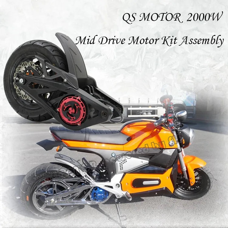 QSMOTOR 120 2kW 72V60KPH PMSM Mid Drive Motor Sprocket and Belt Type