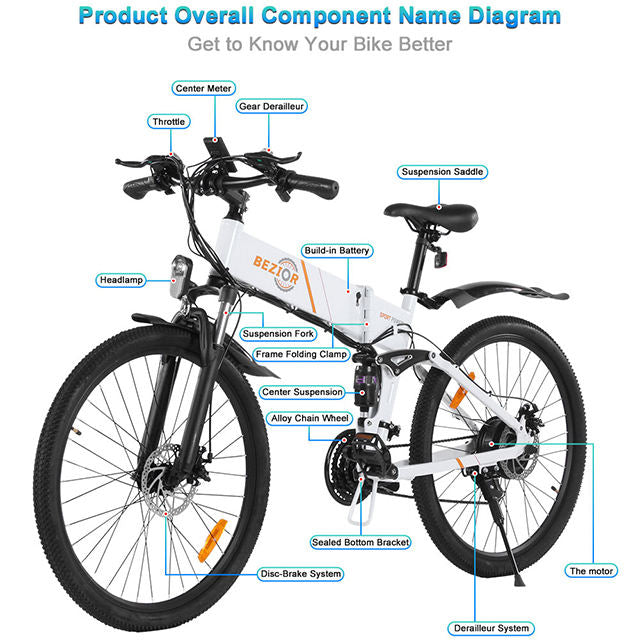 48V 500W Aluminum Alloy Frame Bezior M26 Electric Bike 26 Inch Shimano 21 Speed Foldable E Cycle City Bicycle