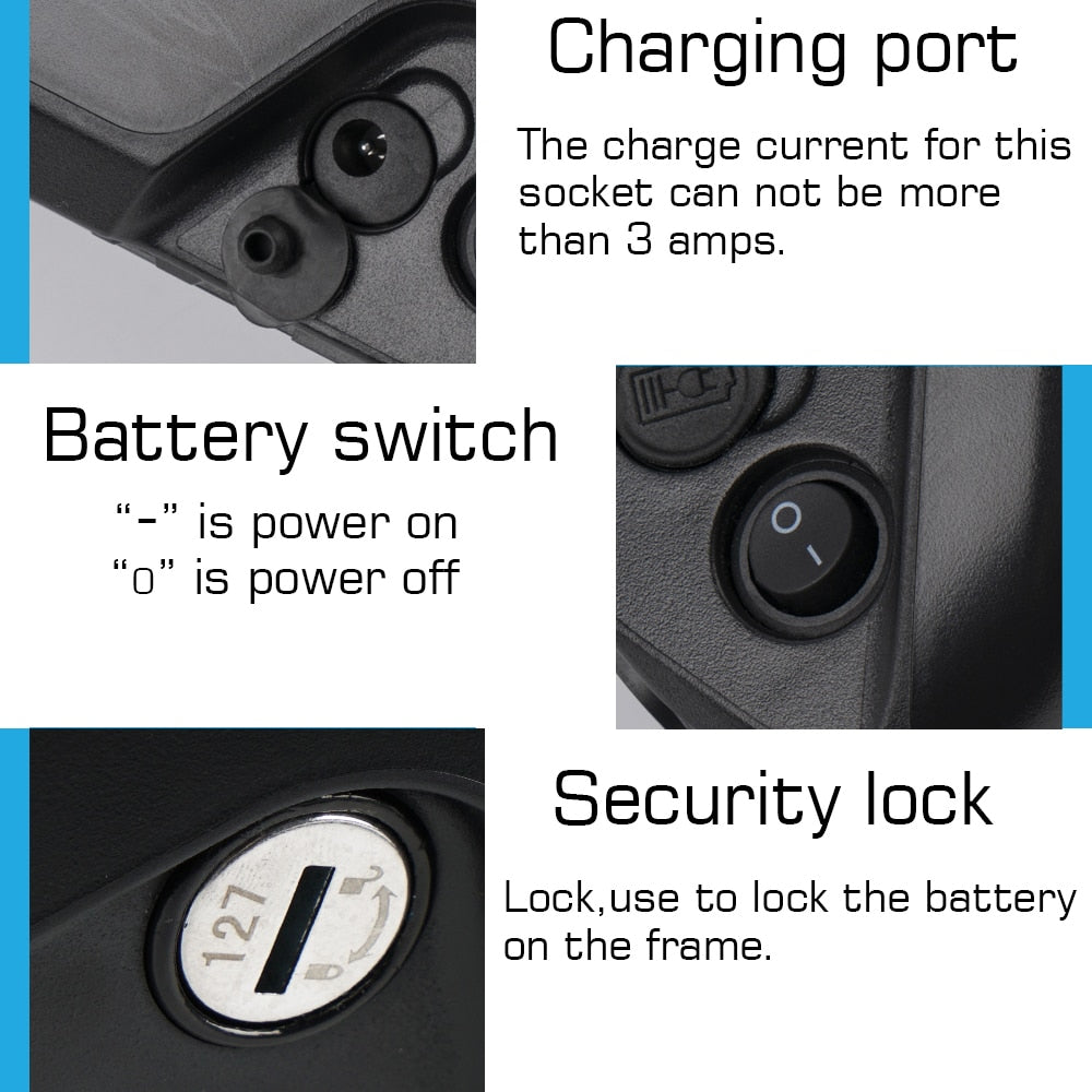 21700 Samsung EBike Battery Pack: Downtube Polly LG E Bike Battery Pack for Scooter 500W 750W 1000W 1500W 2000W - Available in 72V, 60V, 52V, 48V, and 36V options.